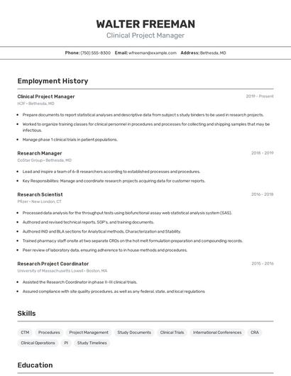 Clinical Project Manager Resume