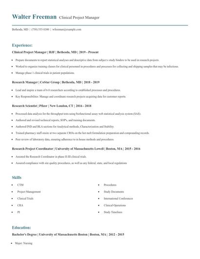 Clinical Project Manager Resume