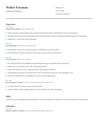 Clinical Project Manager Resume