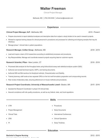 Clinical Project Manager Resume