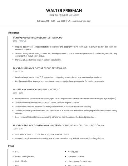 Clinical Project Manager Resume