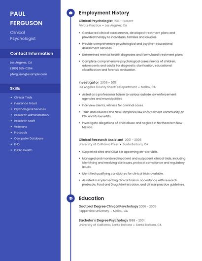 Clinical Psychologist Resume