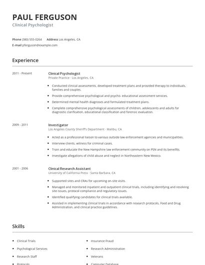 Clinical Psychologist Resume