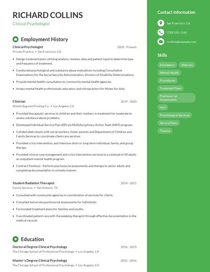 Clinical Psychologist Resume