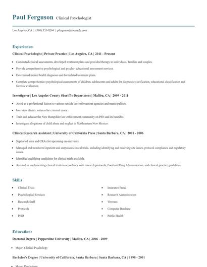 Clinical Psychologist Resume