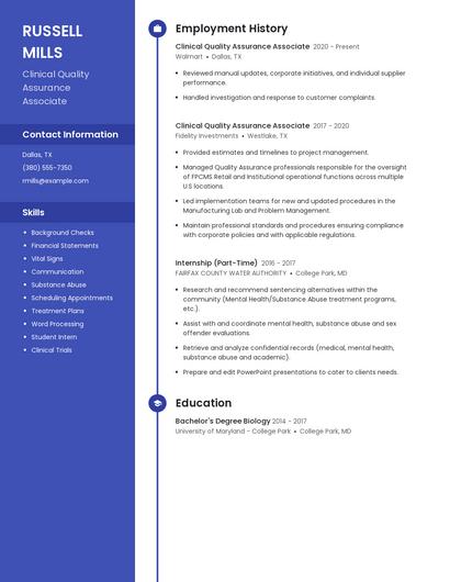Clinical Quality Assurance Associate Resume
