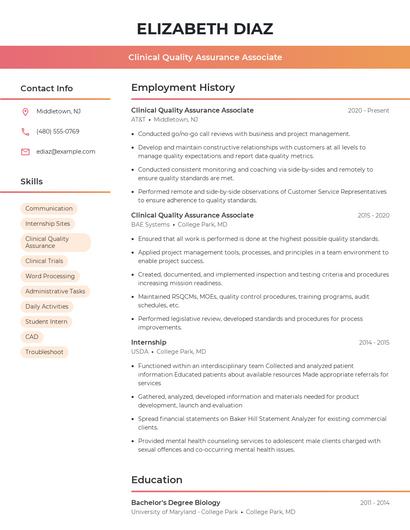 Clinical Quality Assurance Associate Resume