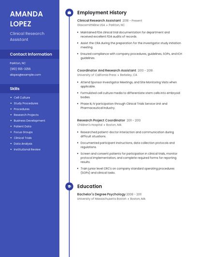 Clinical Research Assistant Resume