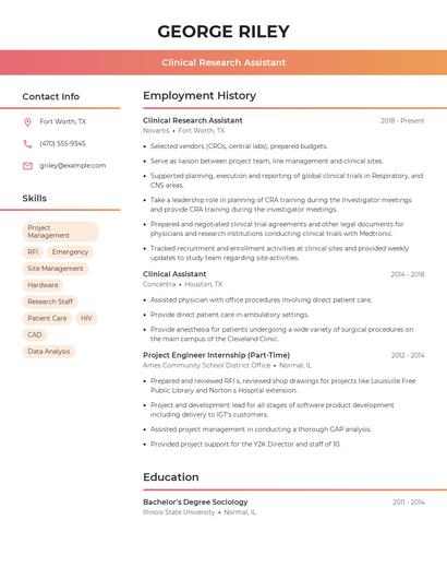 Clinical Research Assistant Resume