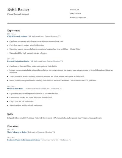 Clinical Research Assistant Resume