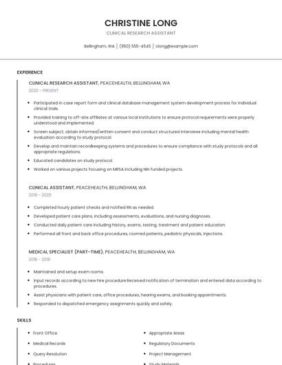 Clinical Research Assistant Resume