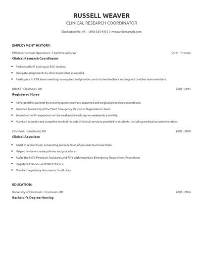 Clinical Research Coordinator Resume