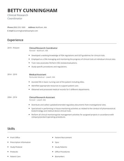Clinical Research Coordinator Resume
