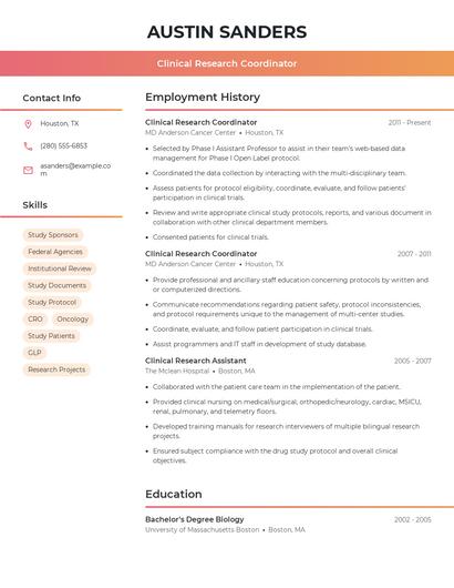 Clinical Research Coordinator Resume