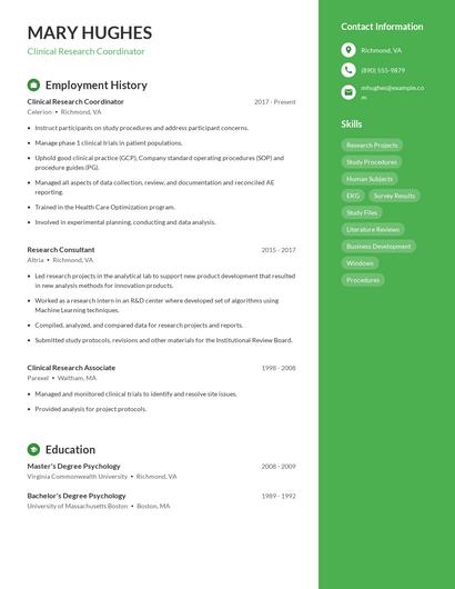 Clinical Research Coordinator Resume