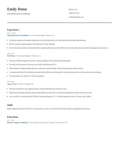 Clinical Research Coordinator Resume