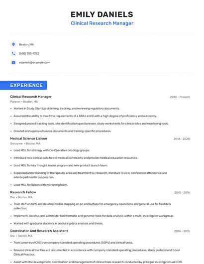 Clinical Research Manager Resume