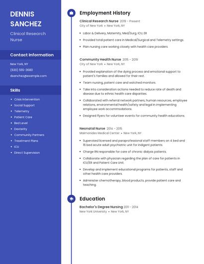 Clinical Research Nurse Resume