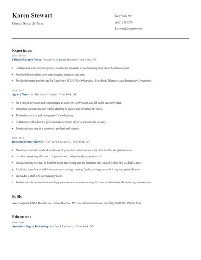Clinical Research Nurse Resume