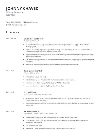Clinical Research Scientist Resume
