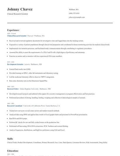 Clinical Research Scientist Resume