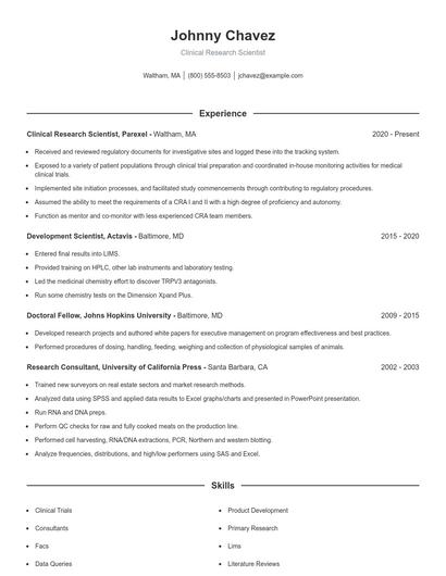 Clinical Research Scientist Resume