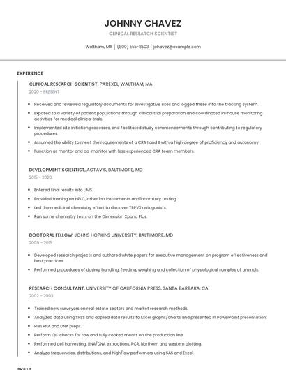 Clinical Research Scientist Resume