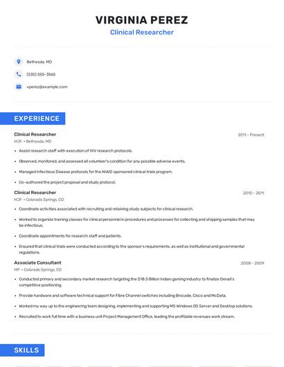 Clinical Researcher Resume