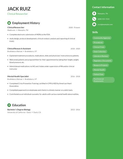 Clinical Researcher Resume