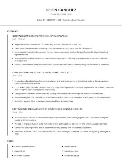 Clinical Researcher Resume