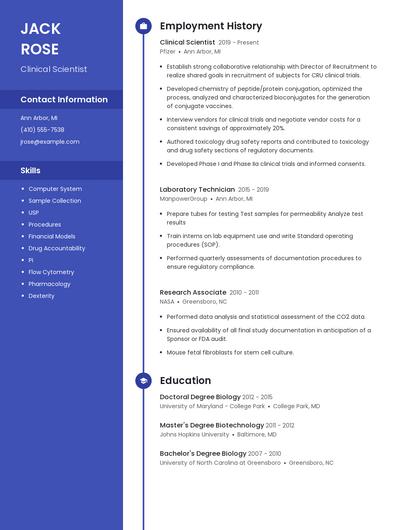 Clinical Scientist Resume