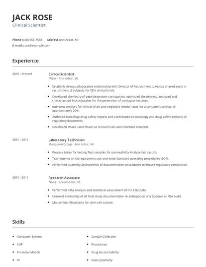 Clinical Scientist Resume