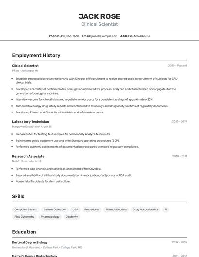 Clinical Scientist Resume