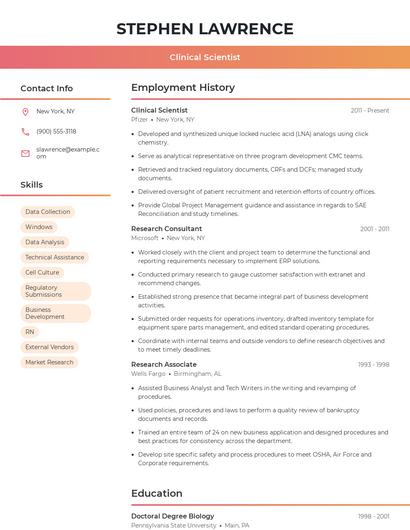 Clinical Scientist Resume