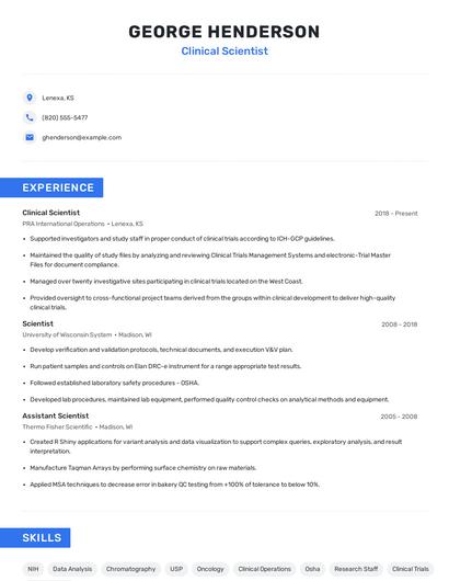 Clinical Scientist Resume