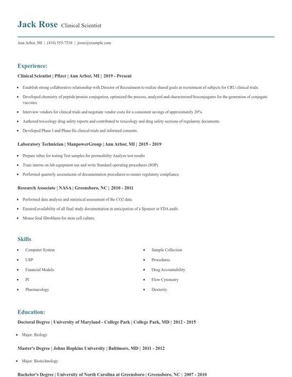 Clinical Scientist Resume