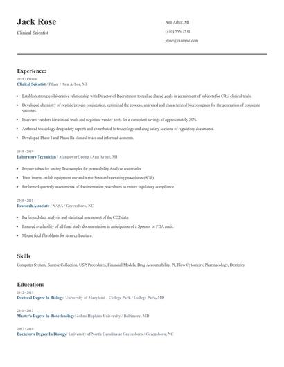 Clinical Scientist Resume
