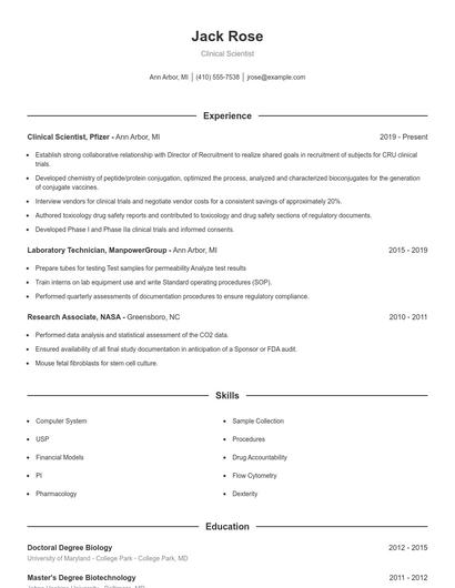 Clinical Scientist Resume