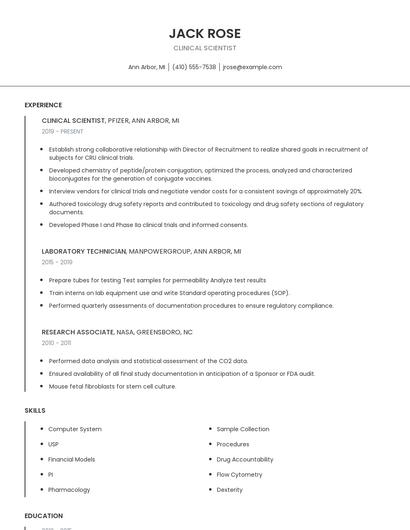 Clinical Scientist Resume