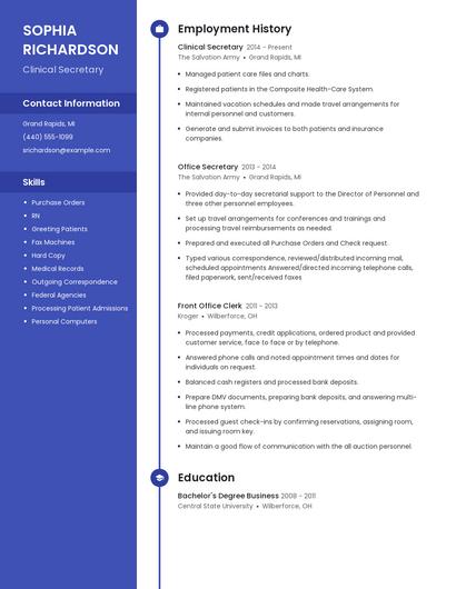 Clinical Secretary Resume