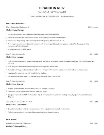 Clinical Study Manager Resume