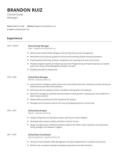 Clinical Study Manager Resume