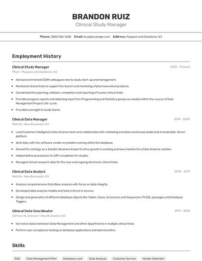 Clinical Study Manager Resume