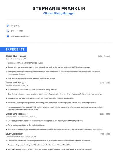 Clinical Study Manager Resume