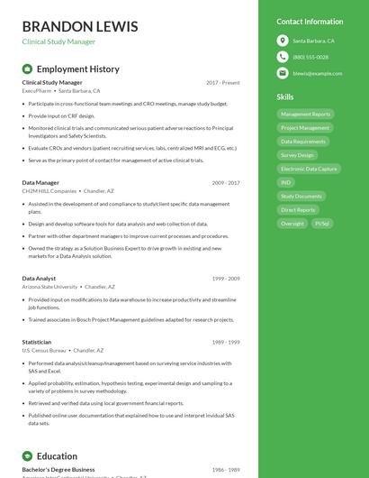 Clinical Study Manager Resume