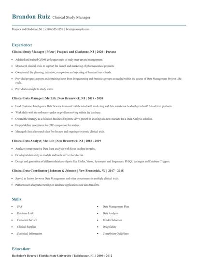 Clinical Study Manager Resume