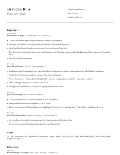 Clinical Study Manager Resume