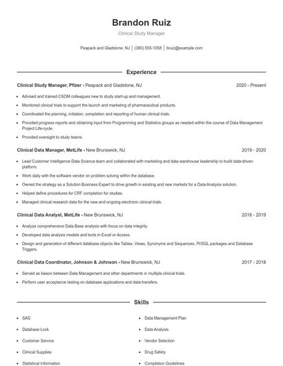 Clinical Study Manager Resume