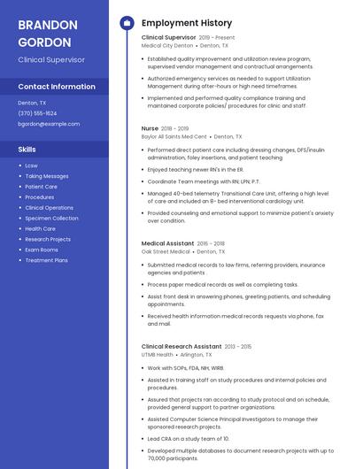 Clinical Supervisor Resume