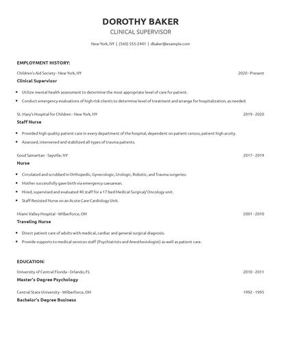 Clinical Supervisor Resume